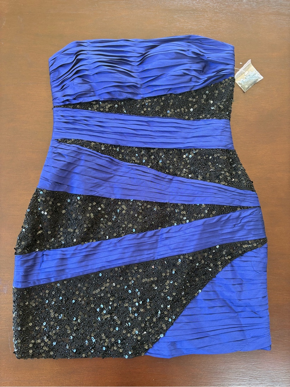 Strapless Blue and Black Sequin Cocktail Dress